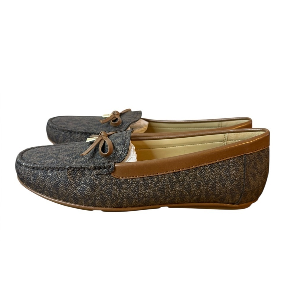 New Michael Kors Brown Juliette Logo Bow Loafers - Picture 4 of 7